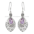 Gorgeous Amethyst Gemstone & 925 Silver Dangle Drop Earrings Wedding Jewelry